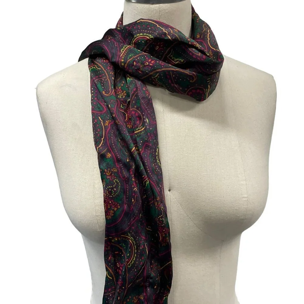 Paisley Print Scarf With‎ Green and Fuschia Accent